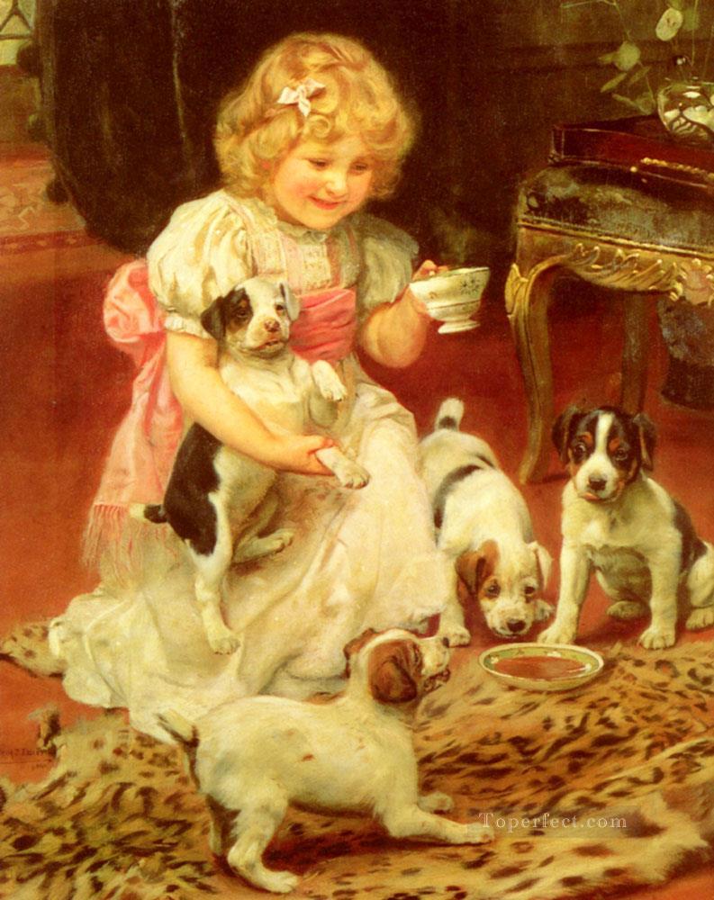 La hora del té niños idílicos Arthur John Elsley impresionismo Pintura al óleo